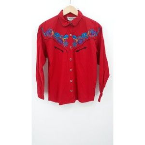 Dakota Rodeo long sleeve western button down embroidered red shirt women's M